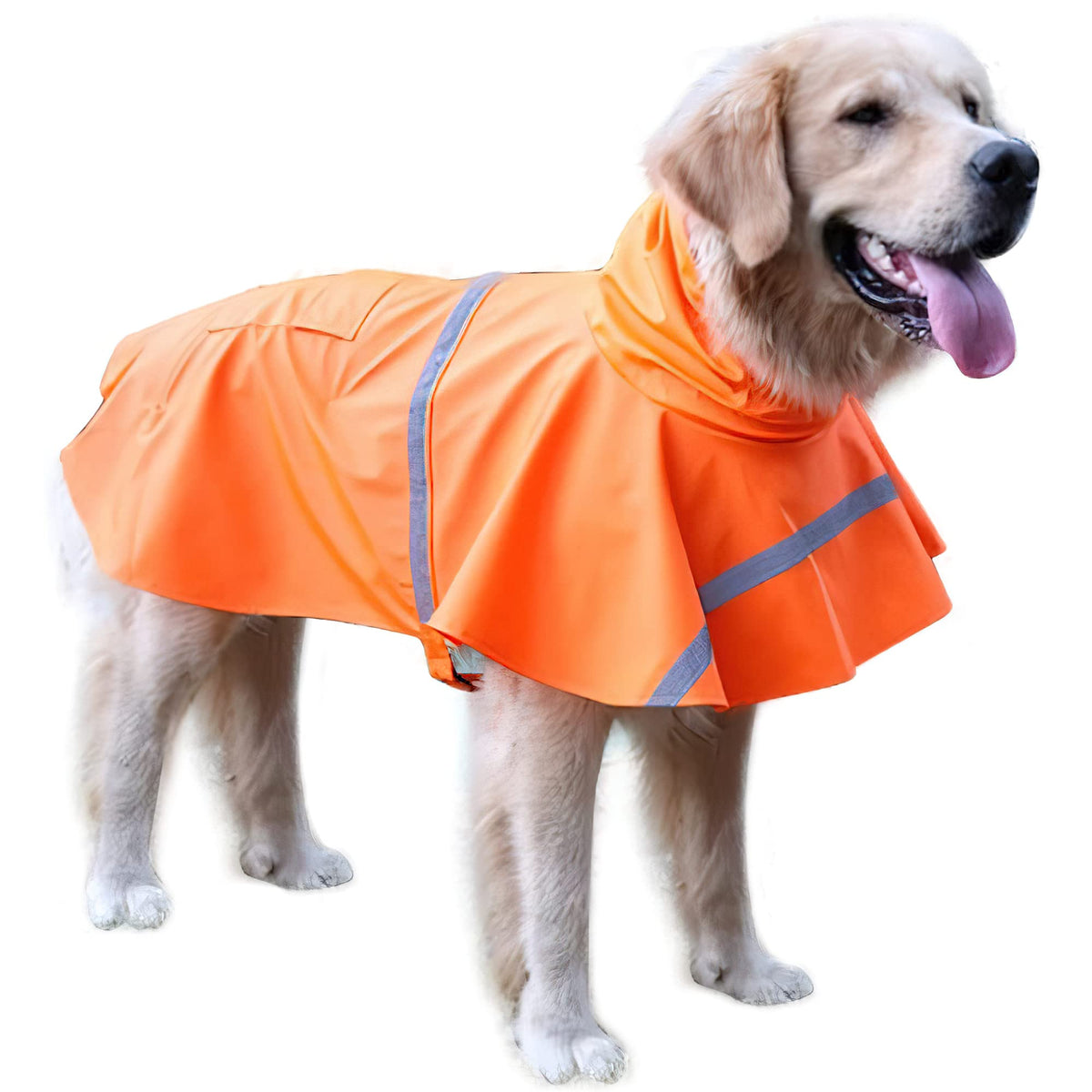 Large Dog Raincoat Adjustable Pet Water Proof Clothes Lightweight Rain Jacket Poncho Hoodies with Strip Reflective (Orange / X-Large (Pack of 1))