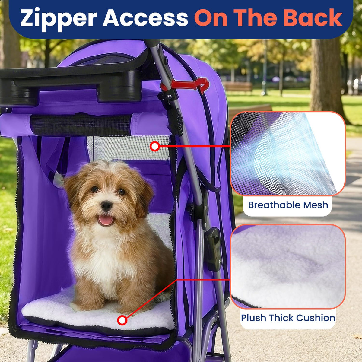 4 Wheel Foldable Pet Stroller (Purple / 4 Wheels)