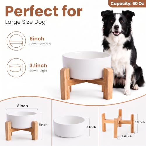Elevated Ceramic Dog Bowl with Bamboo Stand (Gray Blue / 7.6Cup)