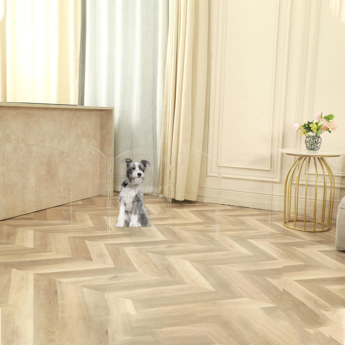 Extra Wide Clear Acrylic Freestanding Dog Gates for the House (6 Panel - 120''W x 24''H)