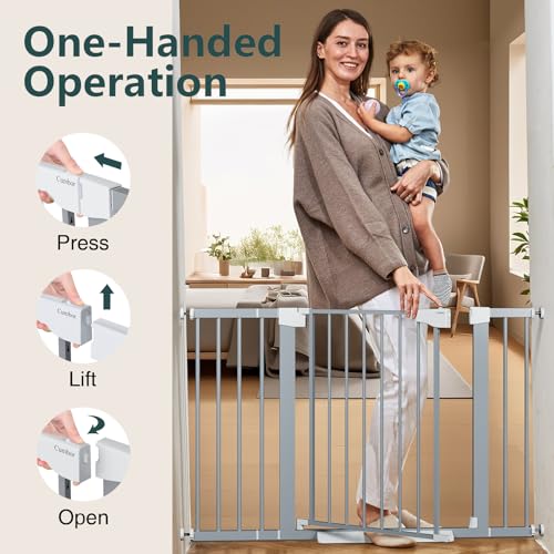 29.7 48 in Baby Gate for Stairs (Gray / 29.7-48"W x 30.5"H)