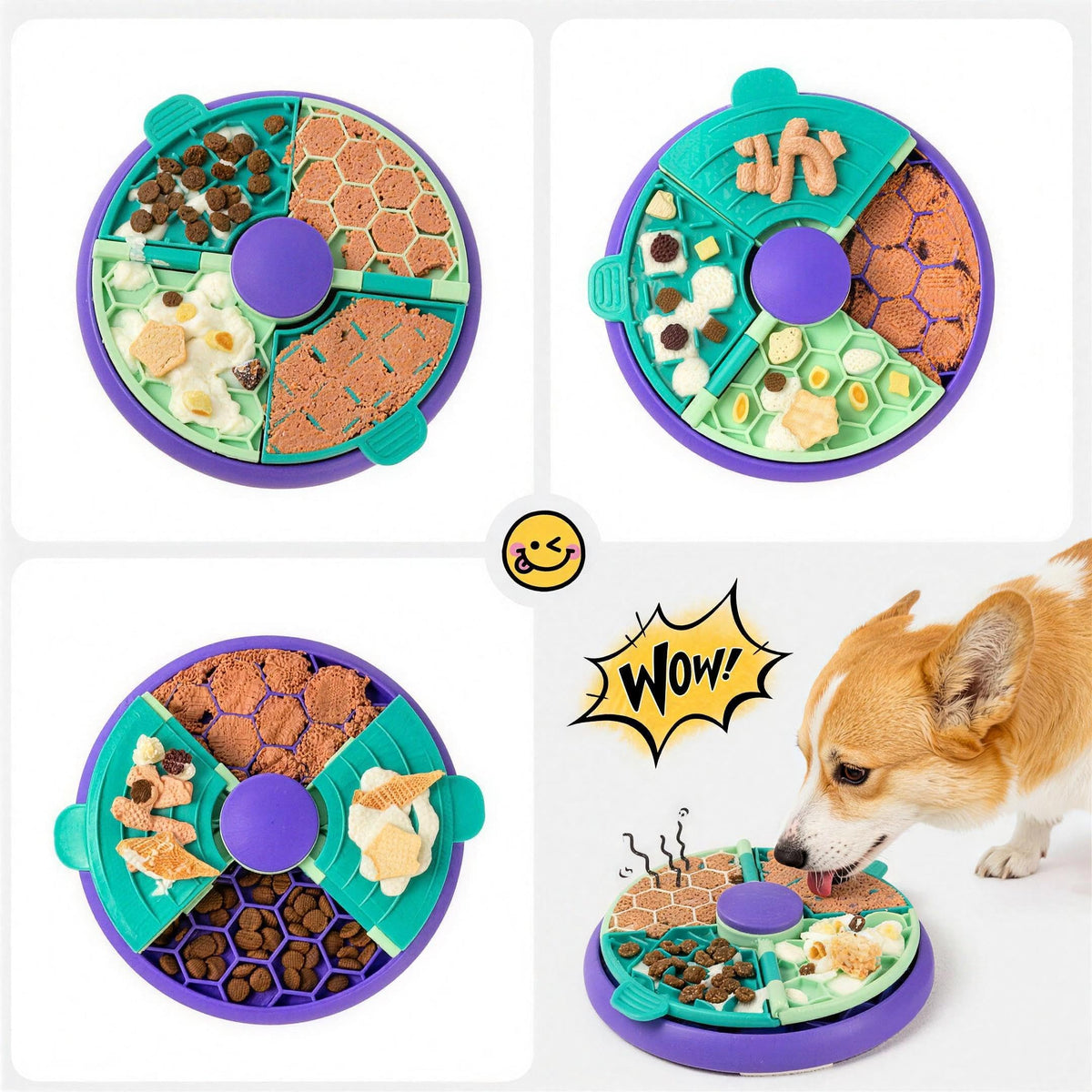 3-in-1 Slow Feeder Dog Bowl, Interactive Puzzle Feeder & Lick Mat (Flippable Puzzle Feeder (Purple))