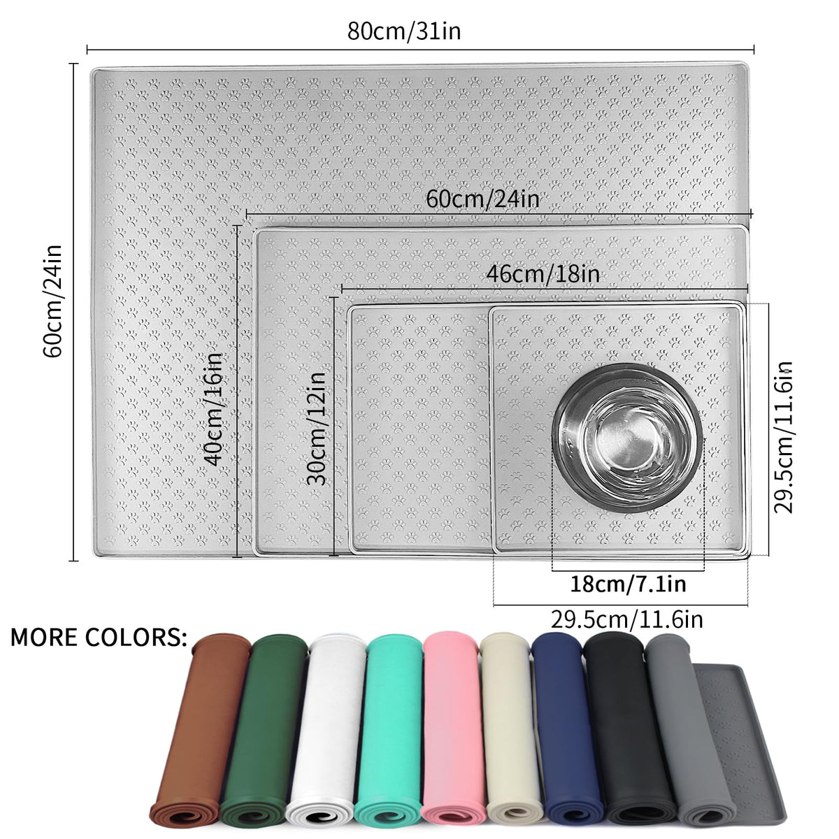 Dog Food Mat Anti (11.8"L x 11.8"W / Light Gray)