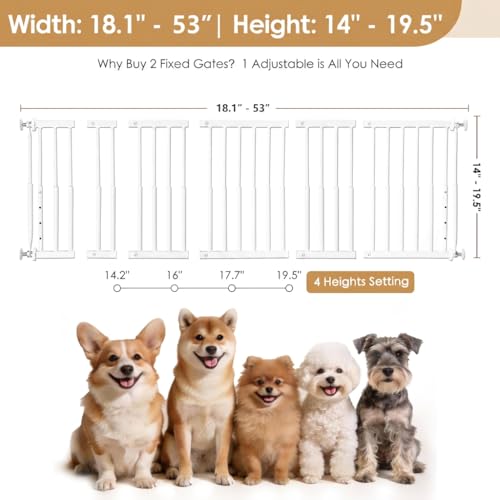 14'' 19.5'' Height Adjustable Dog Gate (White / 14''-19.5''H × 18''-53''W)