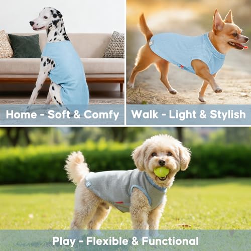2Pack Waffle Dog Shirt for Small Dogs Striped Dog Sweater Tank Top (Medium (7-11lbs) / 2Pack(Blue+Grey))
