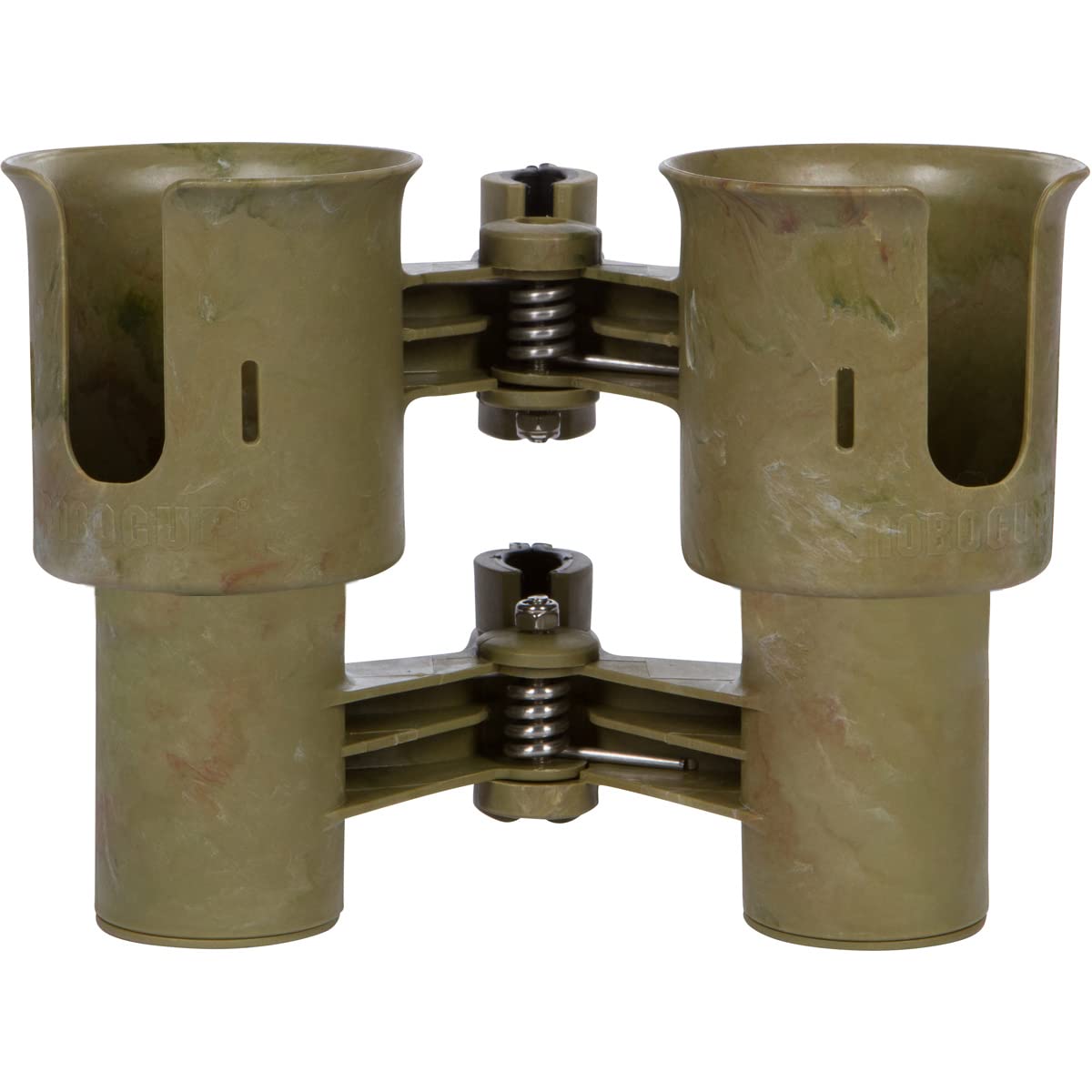 Camo), Patented Boat Cup Holder, Clamp on Portable Storage Caddy Securely Holds 2 Drinks, Fishing Poles, Tools, Marine Gear | Perfect for Boating, Beach Umbrellas, Golf Carts (Camo / Standard Spring)