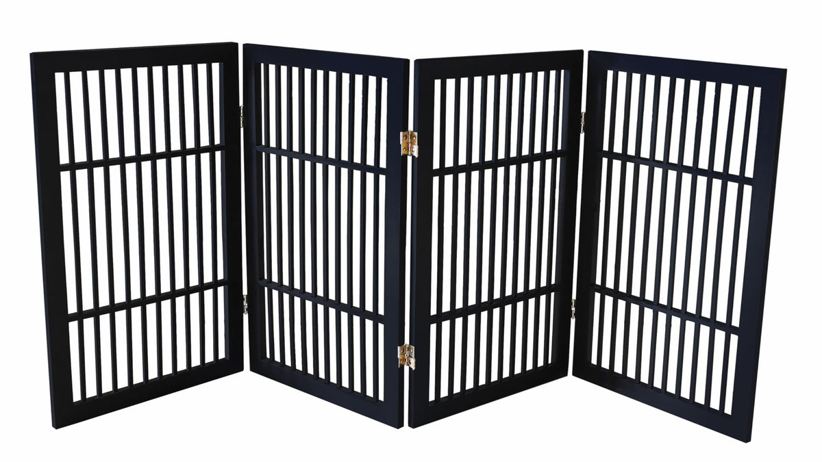 Pet Dog Gate Freestanding (4 Panel 30" Tall / Black Pet Gate)