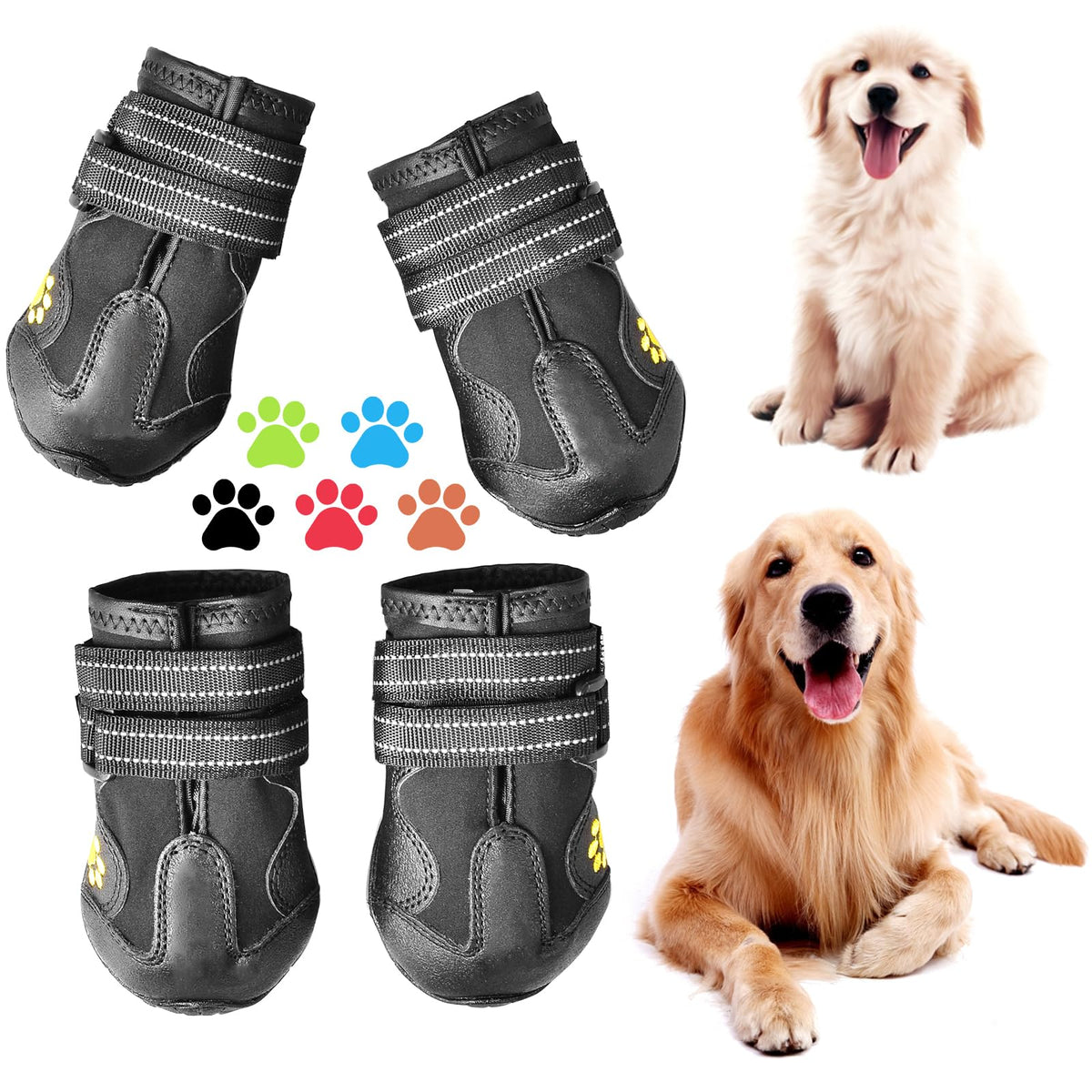 Dog Boots & Paw Protectors Non (Size 2: （2.4''x1.7'')(L*W) for 14-27 lbs / Black)