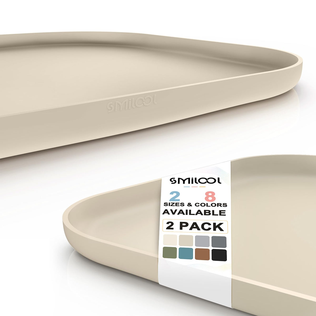 Waterproof Silicone Pet Food Mat with Raised Edge for Dog & Cat (19"L x 12"W / Beige)