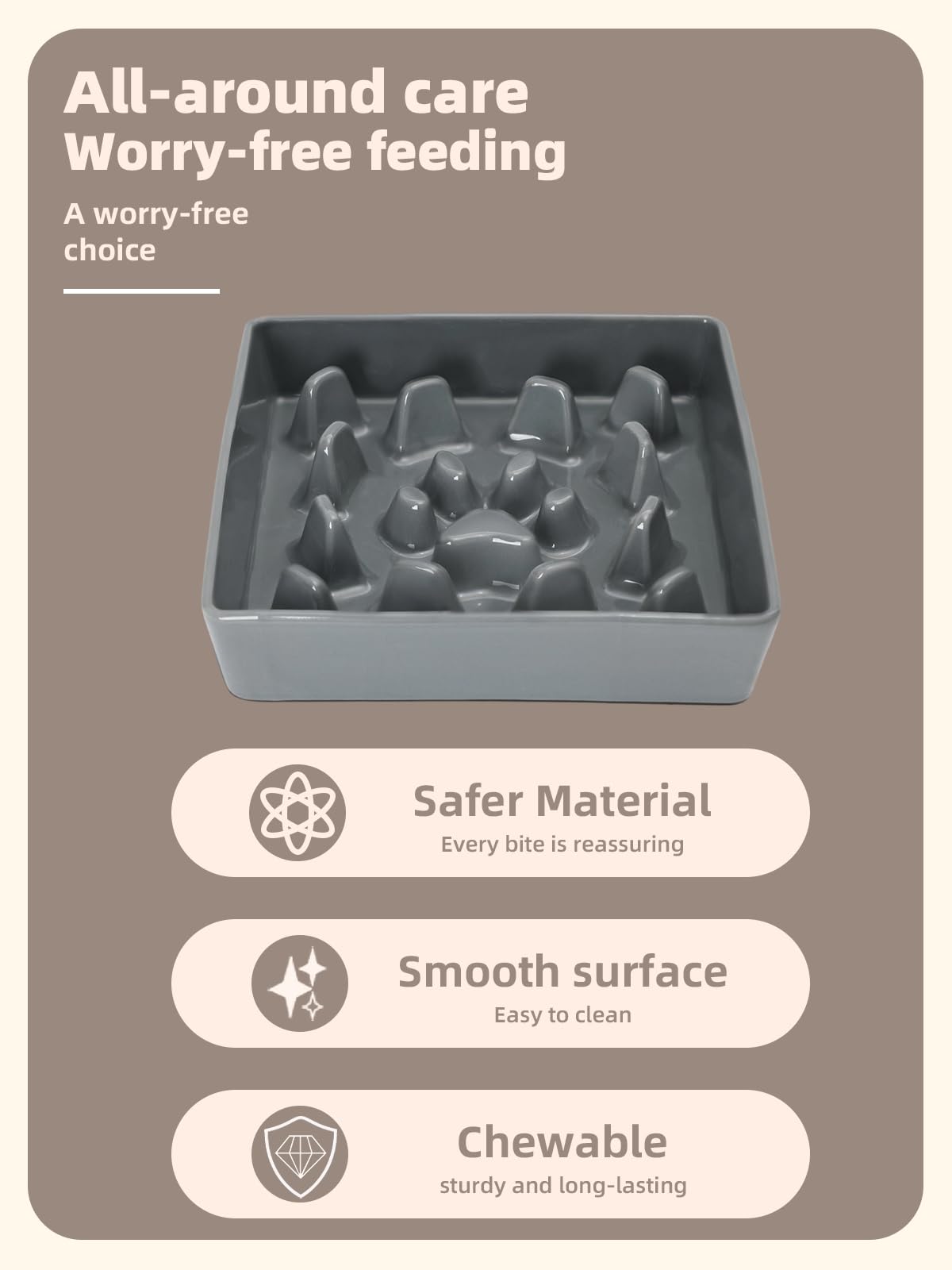 Ceramic Dog Slow Feeder Bowls (Grey / M-1.8 Cups)