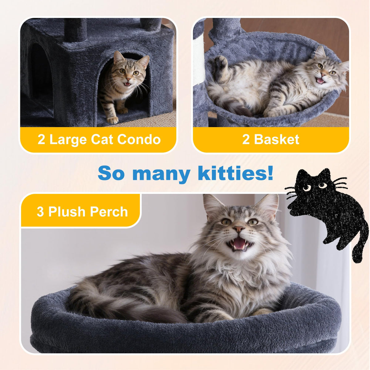 Cat Tree Tower with Tiered Padded Platforms (Smoky Gray)