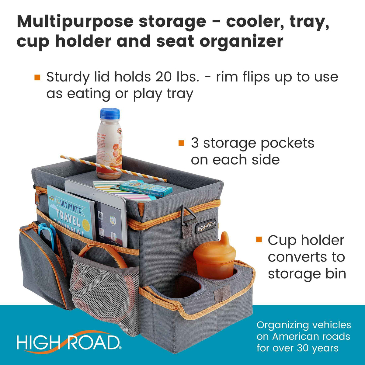 CarHop Car Caddy Organizer with Tray (Gray)