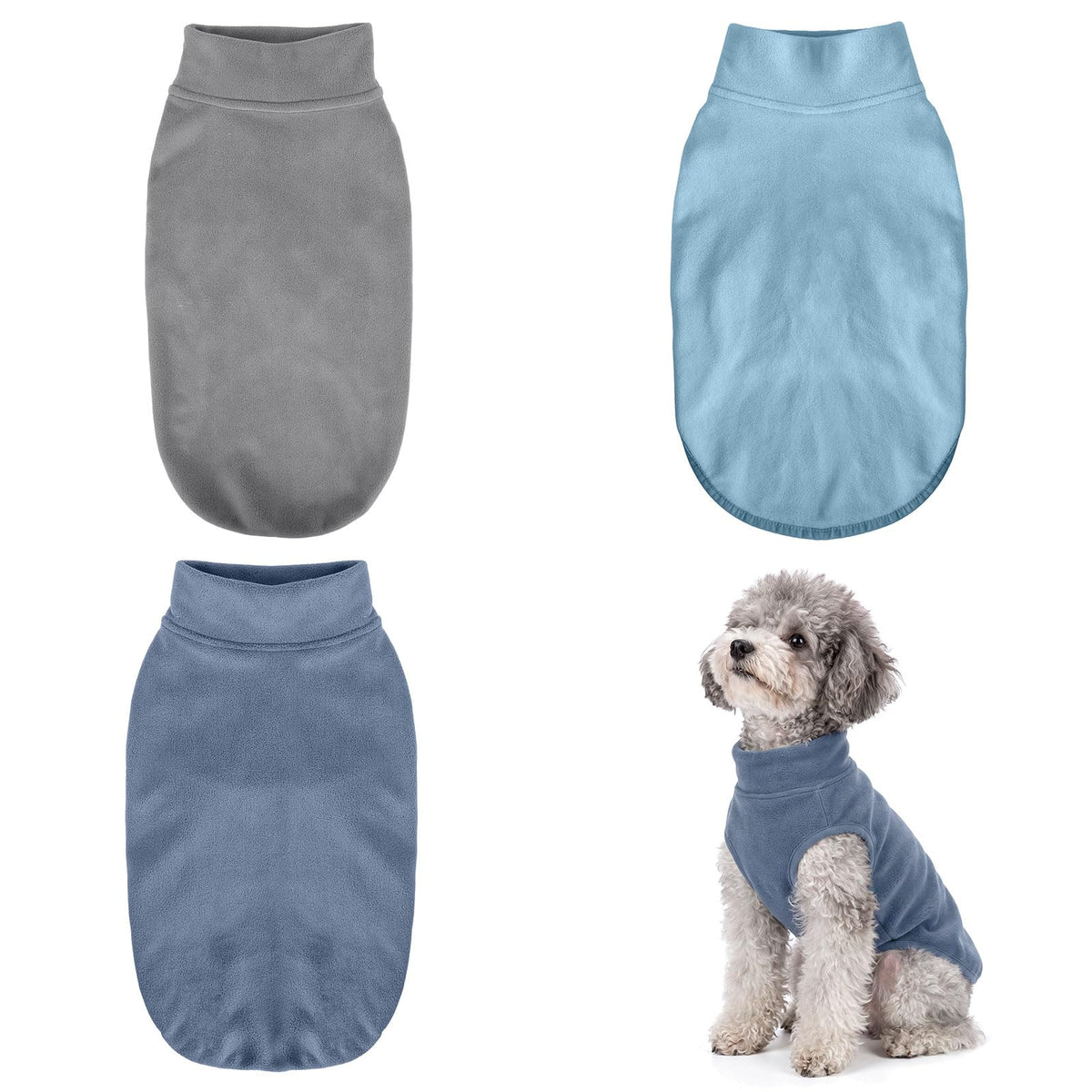3 Pack Fleece Dog Sweaters for Small Dogs (Gray+Azure+Navy / XX-Large)