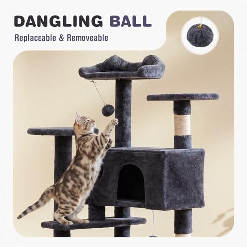 54 Inch Cat Tree Tower with Sisal Scratching Posts (Gray / 54IN)