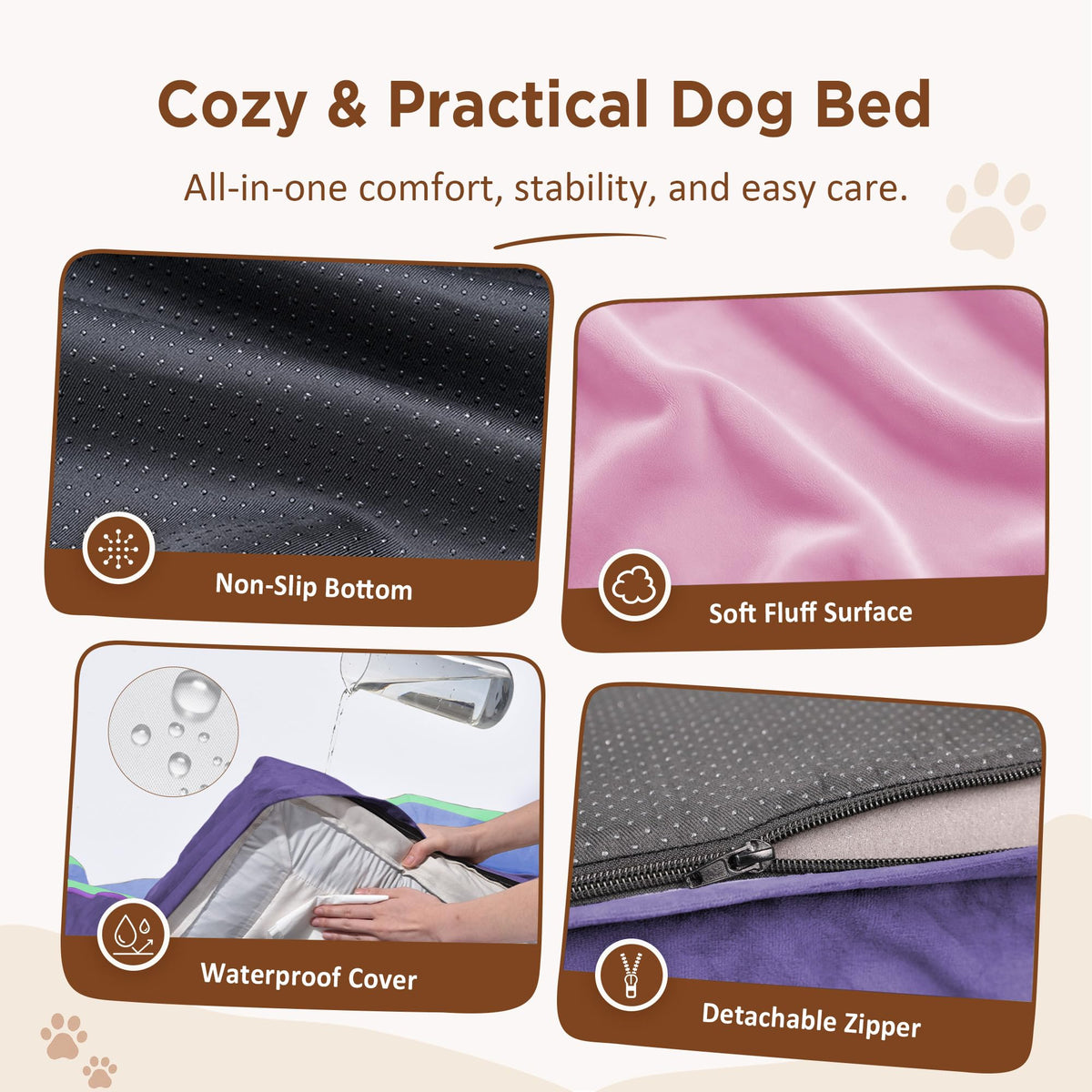 Orthopedic Dog Bed for Extra Large Dogs with Bolster (45.0"L x 35.0"W x 8.5"Th / Frosted Grape)