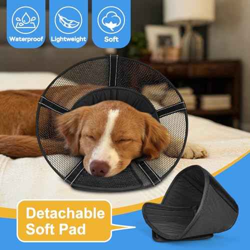 Dog Cone Collar Soft to Stop Licking Surgery Recovery Alternative (Black / XL(Depth: 10.8in, Girth: 16.0-19.5in))