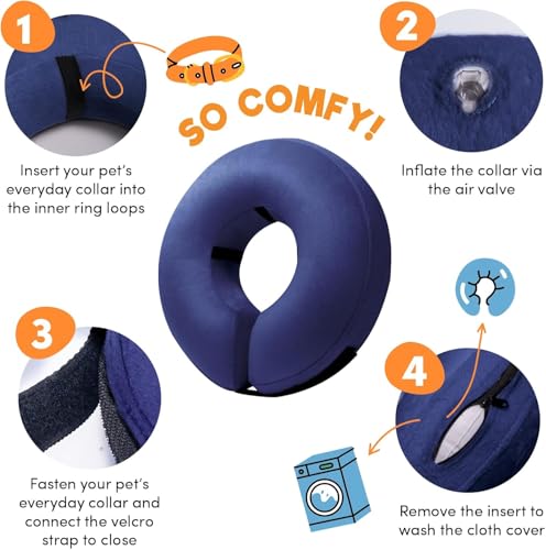 Inflatable Dog Cone Collar Alternative After Surgery Large+ (Navy Blue / Large+[Neck:16"-18"])