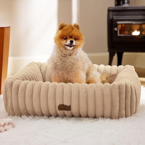 ComfyFleece® Cute Dog Bed for Small Medium Dogs (25.0"L x 21.0"W x 7.0"Th / Sandy Beige)