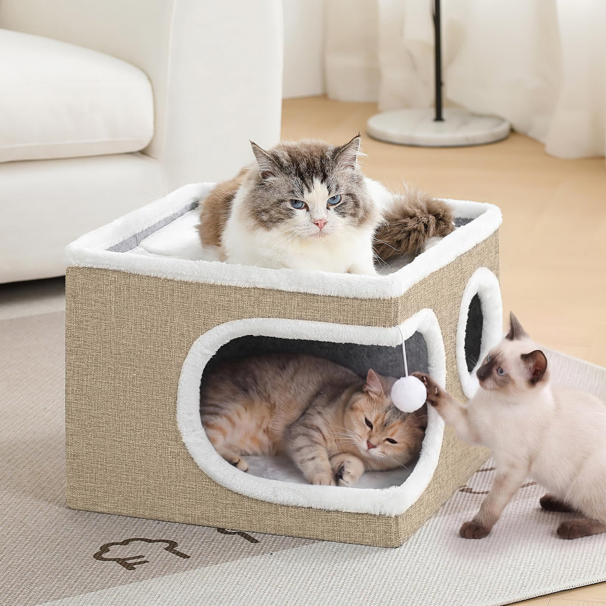 Cat Houses for Indoor Cats (Khaki‌ / 16"D x 16"W x 13"H)