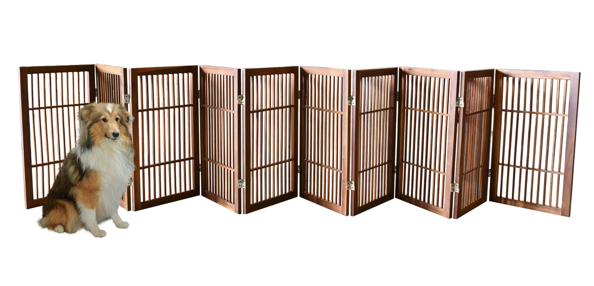 Pet Dog Gate Freestanding (10 Panel 30" Tall / Brown Pet Gate)