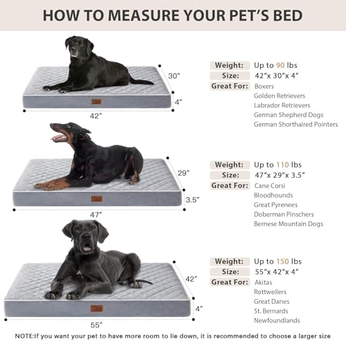 Orthopedic Waterproof Extra Large Senior Dogs Bed for Comfy Sleep (Light Grey / 44"L x 32"W x 4"Th)