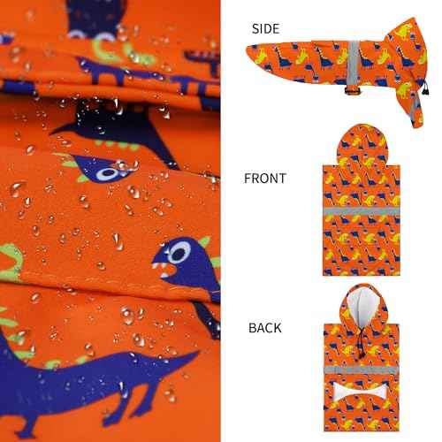 Large Dog Raincoat Adjustable (Large (Pack of 1) / Orange Dinosaur)