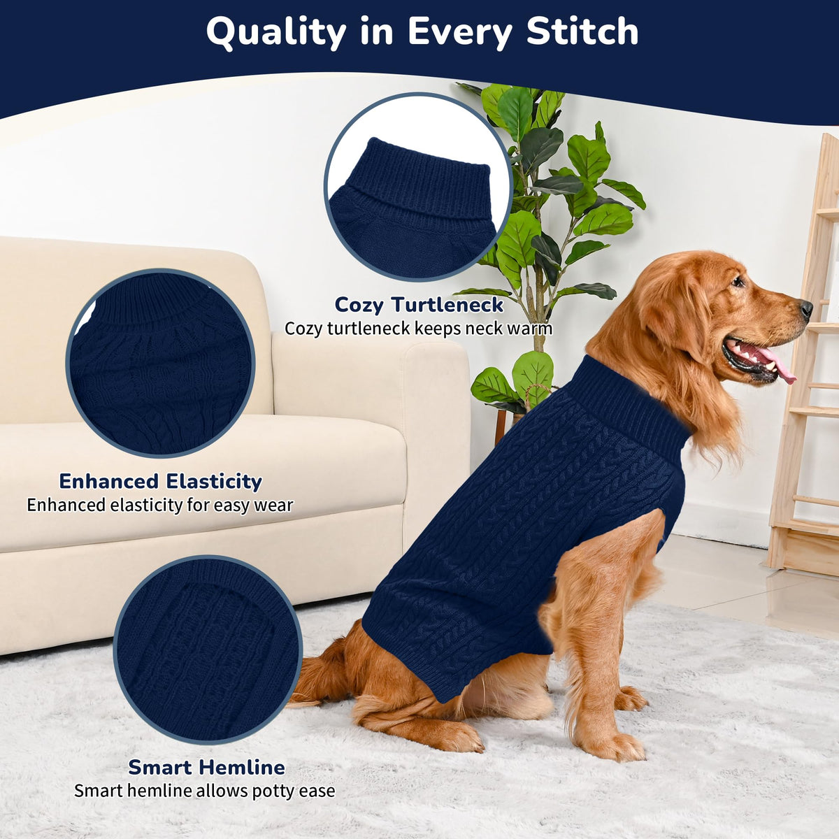Dog Sweater 2 Pack for Large Dogs (Navy & Blue / XX-Large)
