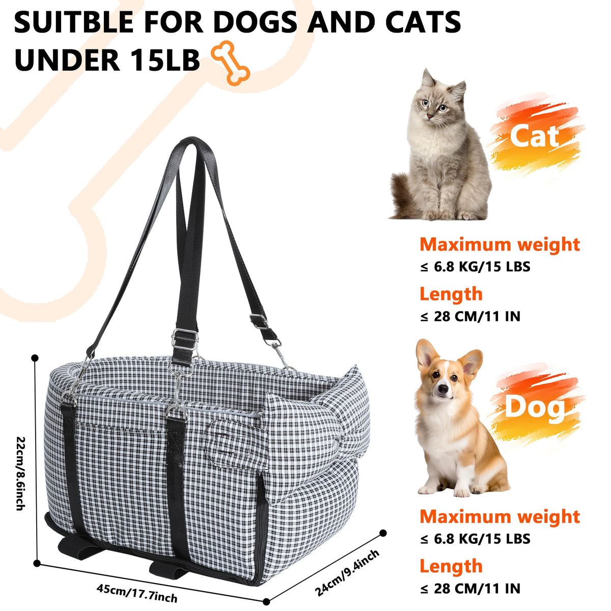 Center Console Dog Car Seat Dog Bed for Car Console Portable Armrest Booster Seat Carrier for Small Medium Dogs Anti