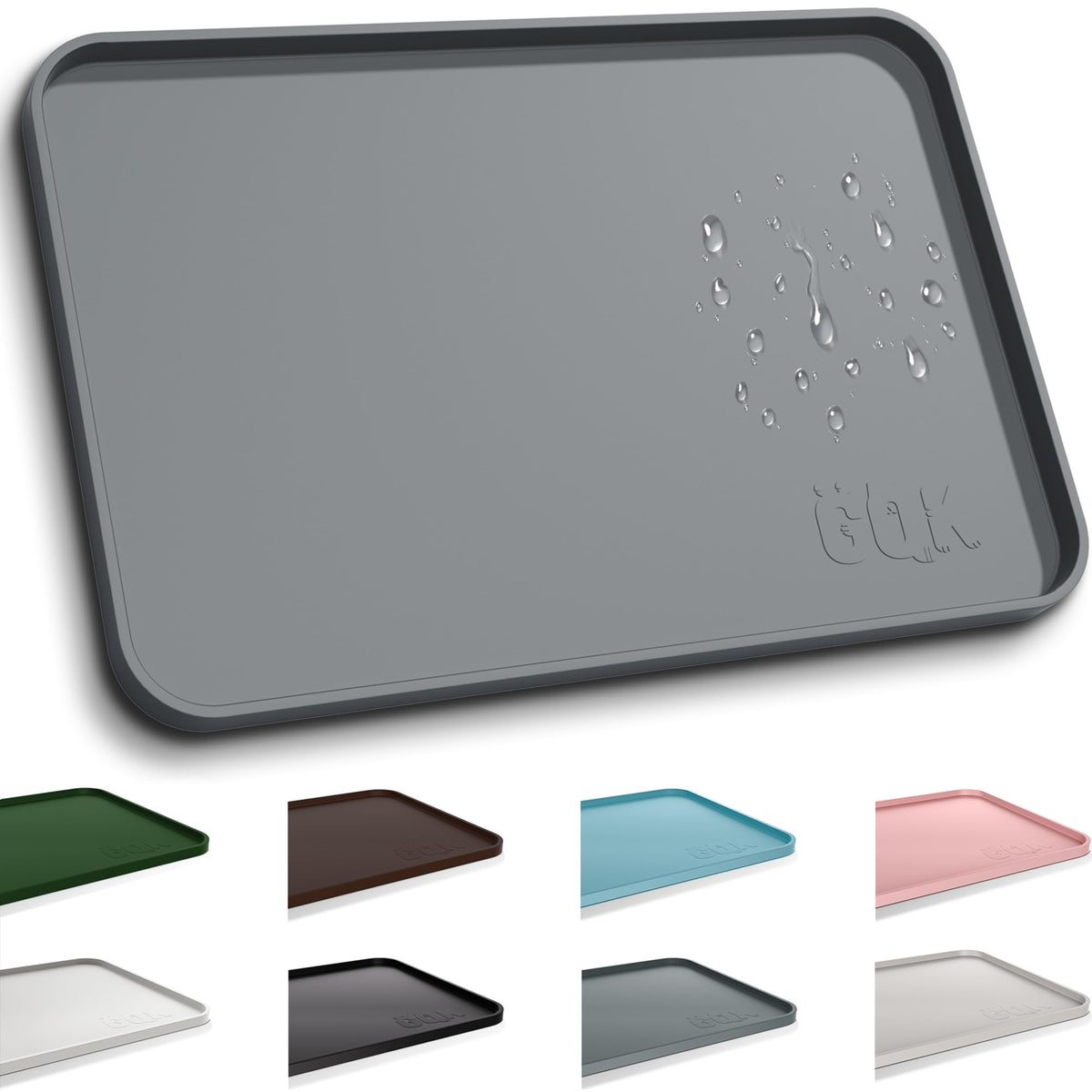 Silicone Dog Cat Food Mat Extra Thick Raised Edge (Gray / 18"L x 12"W)