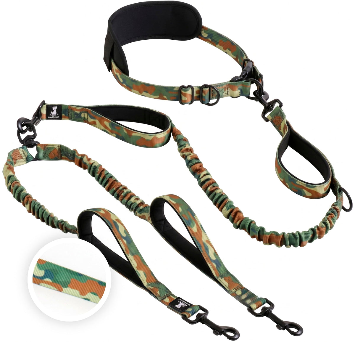 Hands Free Dual Dog Leash (Military Green / 2 dogs M/L)