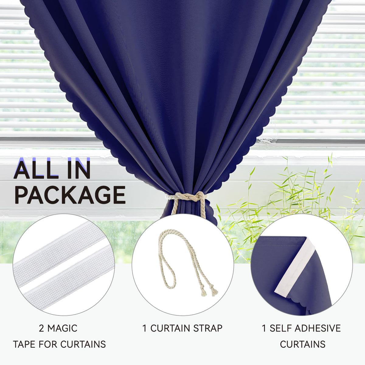 Adhesive Curtains for Window (Navy Blue / 35"W x 79"L (Pack of 1))