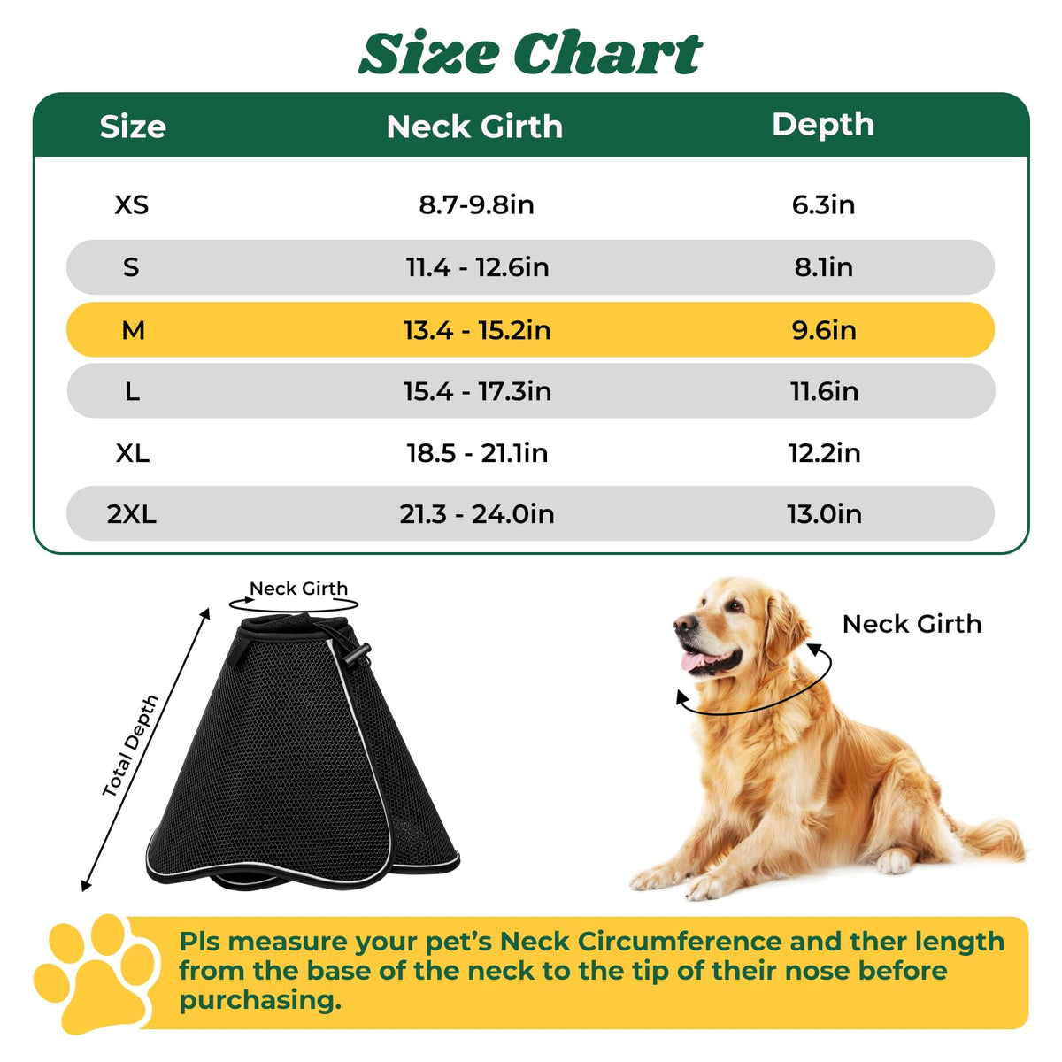 Soft Dog Cone Collar (Black / M(Neck Girth: 13.4''-15.2''))