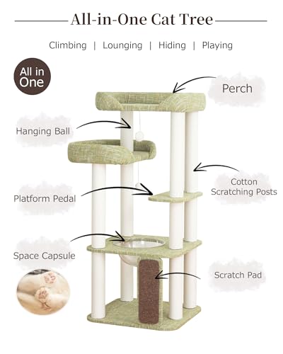 53" Cat Tree Tower for Large Cats (Green 53'')