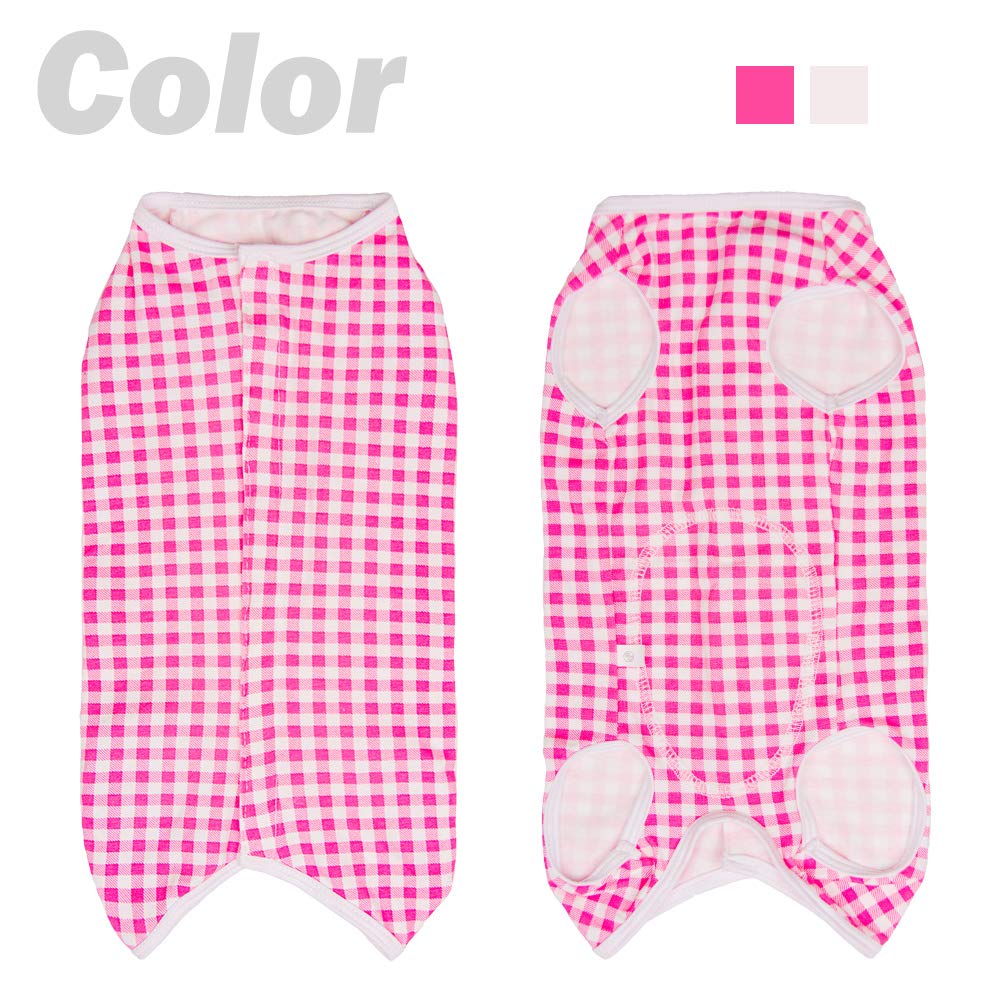 Dog’s Recovery Suit Post Surgery Shirt for Puppy (X-Small / pink white plaid)