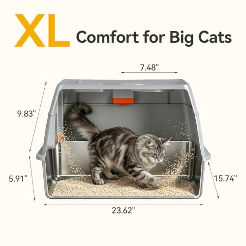 XL Enclosed Stainless Steel Litter Box with Lid (Light Gray-Enclosed)
