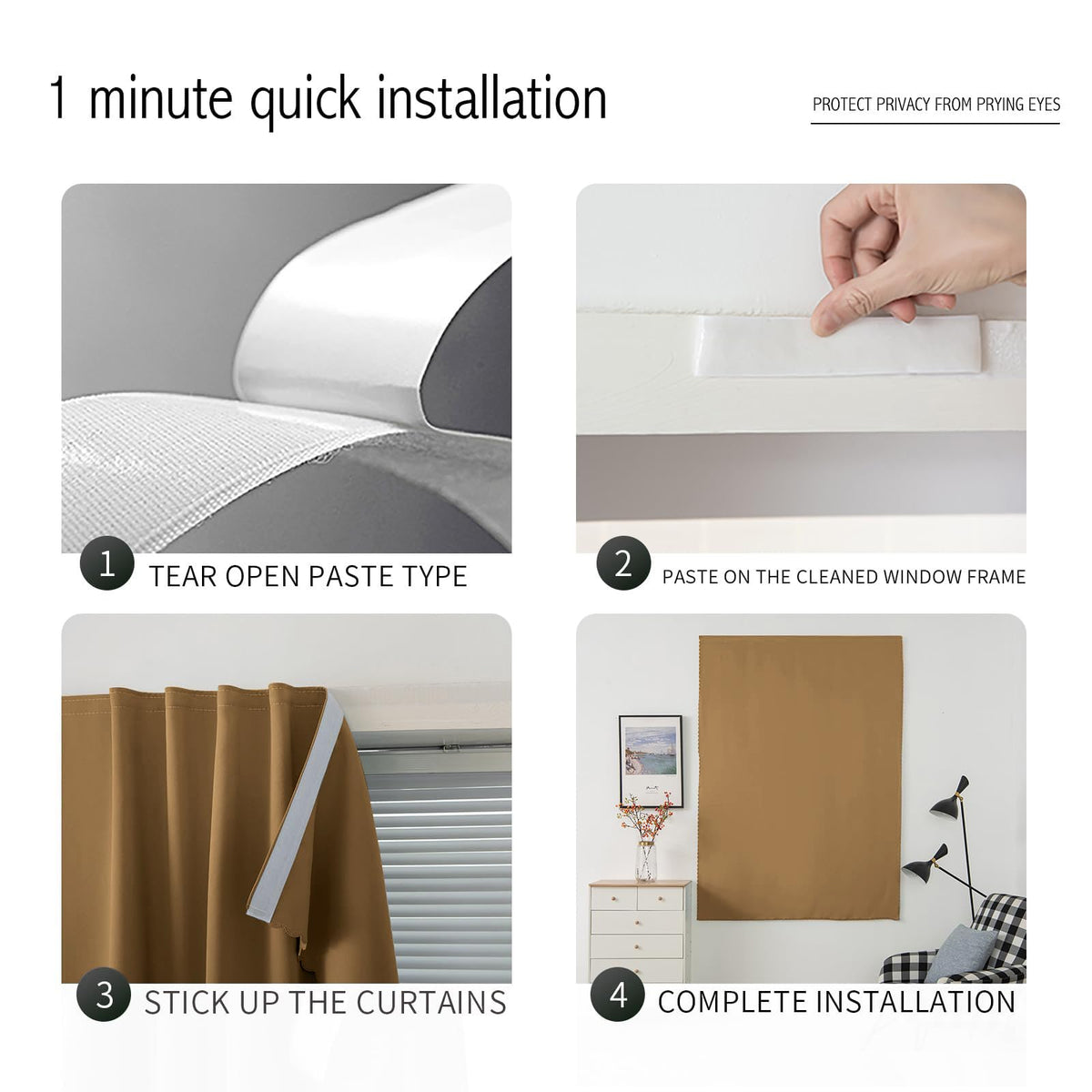 Self Adhesive Curtains (47"W x 84"L (Pack of 1) / Brown)
