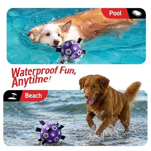 Dog Toys Soccer Ball with Straps (Purple White / 6 Inch)