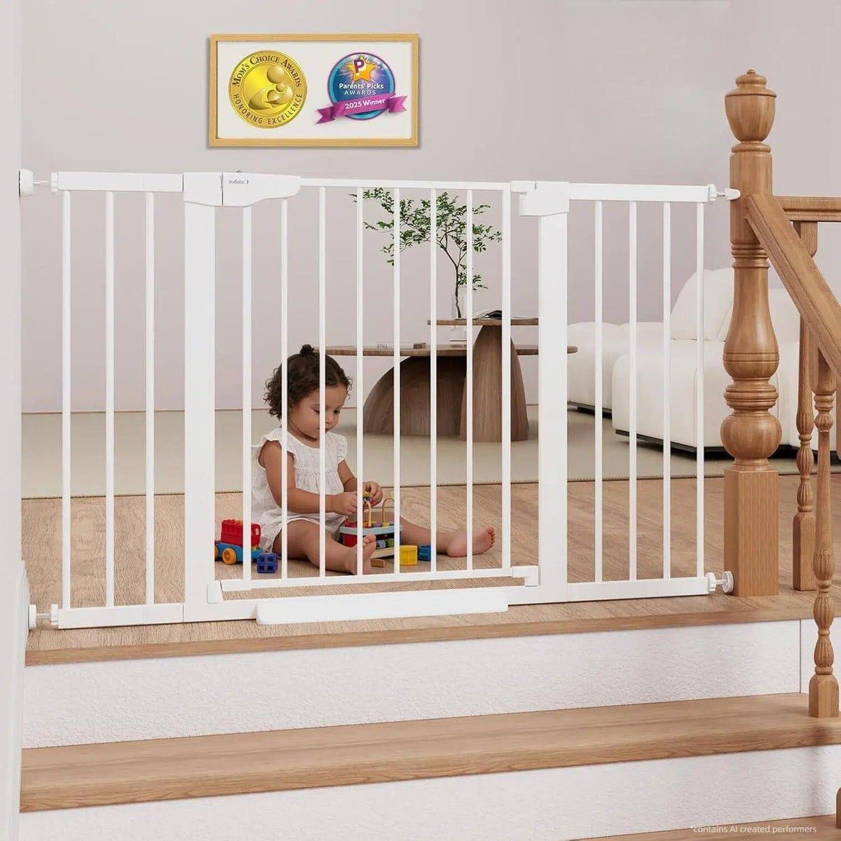 29.7 51.5 in Extra Wide Baby Gate for Stairs (White / 29.7-51.5"W x 30.5"H)