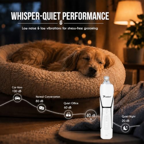 Whisper Quiet Dog Nail Grinder with 360 Degree LED Light (White)