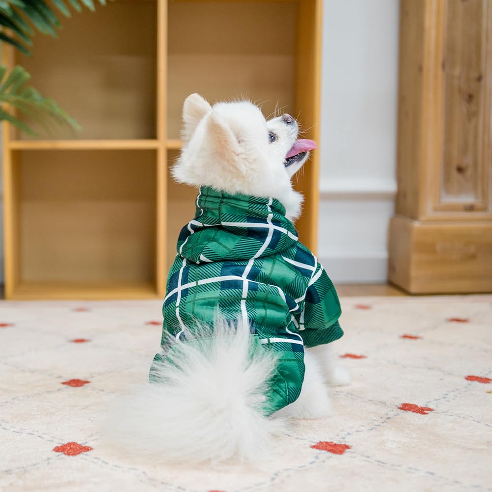 Plaid Dog Hoodie (Green / Medium)