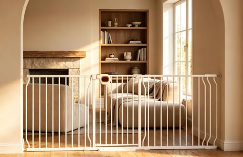 76.4 85.5 Inch Extra Wide Baby Gate Pressure Mounted for Stairs Doorways (White / 76.4-85.5inch)