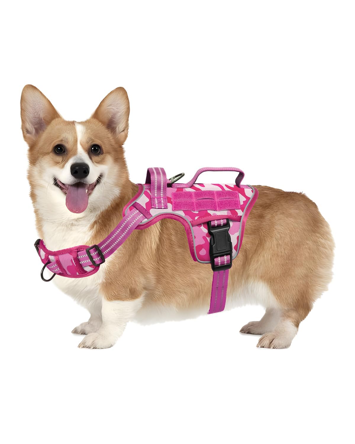 Dog Harness Tactical No Pull for Small Sized Dog with Handle (Pink Camo / S(Neck:16-22",Chest:20-28"),18-35 lbs)