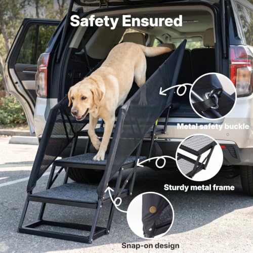 Foldable Dog Steps for Car SUV (Standard 17"W with Net Guard)