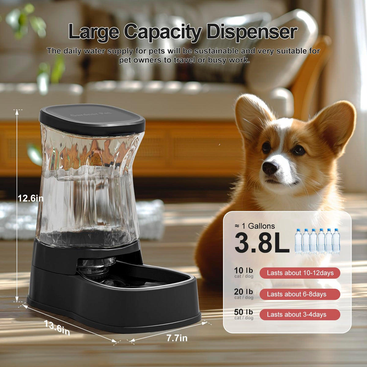 Automatic Dog Water Dispenser (Black / 1 Gallon)