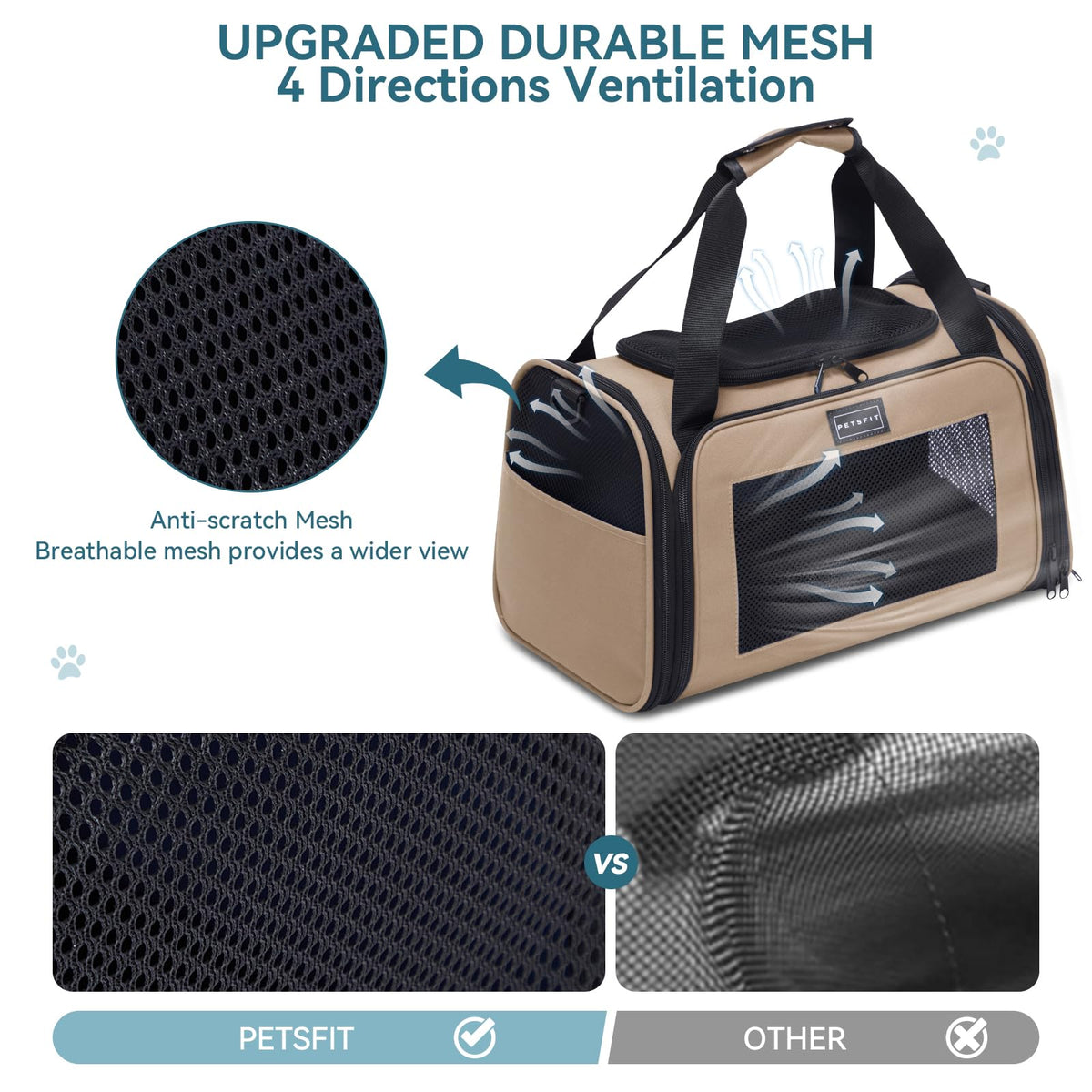 Soft Sided Cat Carrier for Medium Cats up to 25 lbs (20.0"L x 13.0"W x 13.0"H / New Khaki)