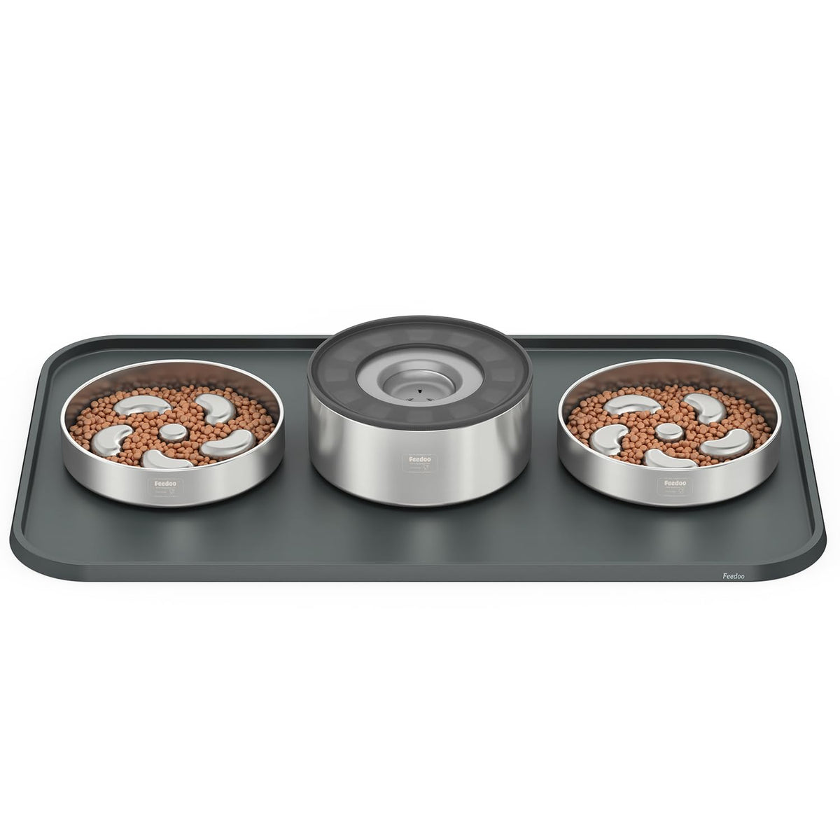 Pet Feeding Mat [Warped Resistant Raised Edge] (28.5"L x 16.5"W / Gray)