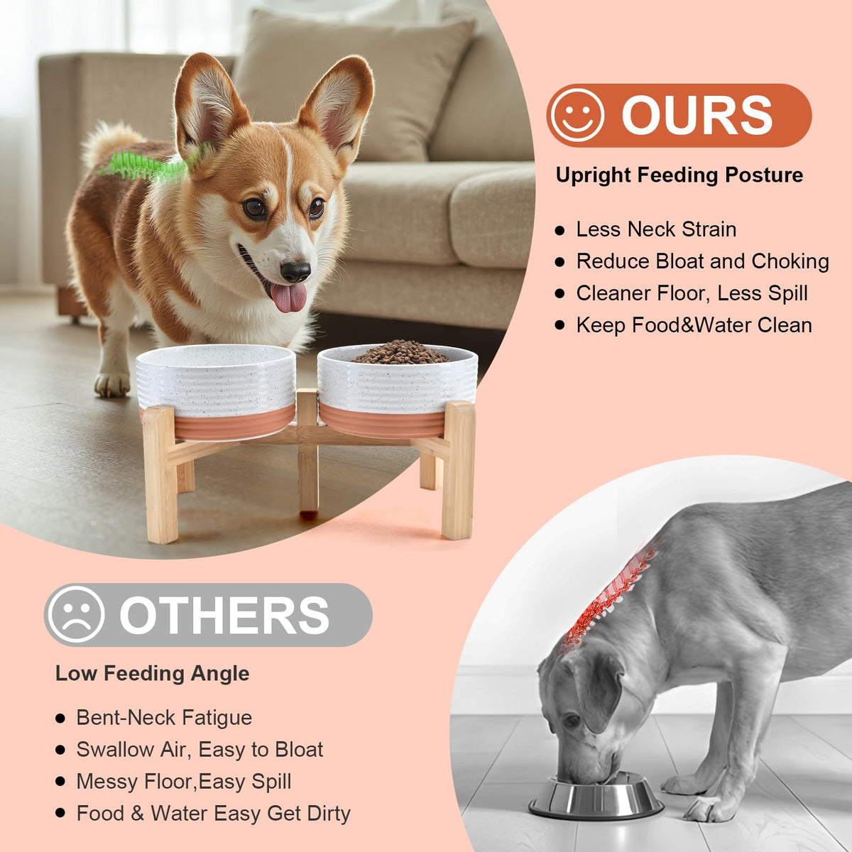 Elevated Dog Bowls Ceramic (6.1 in - 3.6 cups / Pattern White)