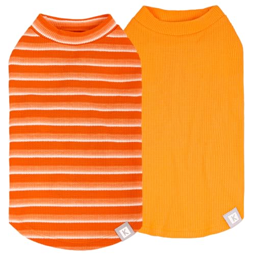 2Pack Waffle Dog Shirt for Small Medium Dogs Striped Dog Sweater (X-Large (19-27lbs) / 2Pack(orange+Striped))