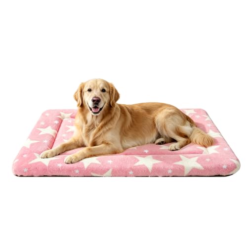 Dog Bed Mat Soft & Comfortable Dog Kennel Pad for Crate (XL(42"*28"*1.5") / Big&Little Stars Pink-1pc)