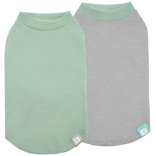 2Pack Waffle Dog Shirt for Small Dogs Striped Dog Sweater Tank Top (Large (12-18lbs) / 2Pack(Green+Grey))